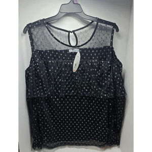 Women's Boutique Black Silver Polka Dot Blouse 3X